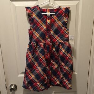 Gymboree Girls Plaid Navy Red Dress Apple Buttons Size 7